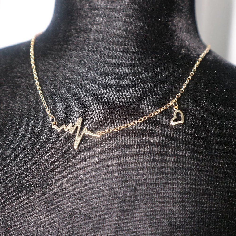 Golden Heart Beat Electrocardiogram Necklace​